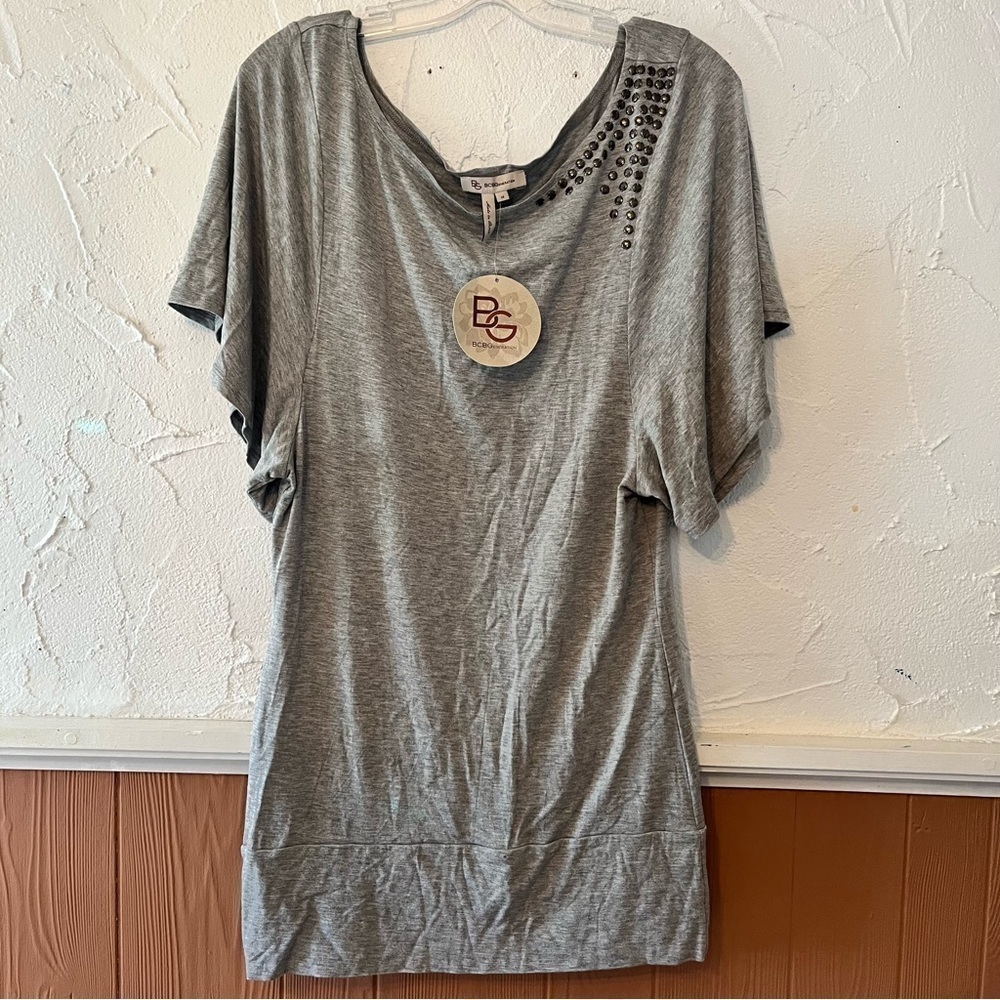 BCBGeneration Heather Grey Off Shoulder Tunic Size Medium